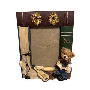 Vintage Resin? Teddy Bear Music Picture Frame Photo Holder Standing 3.5x5 Pics